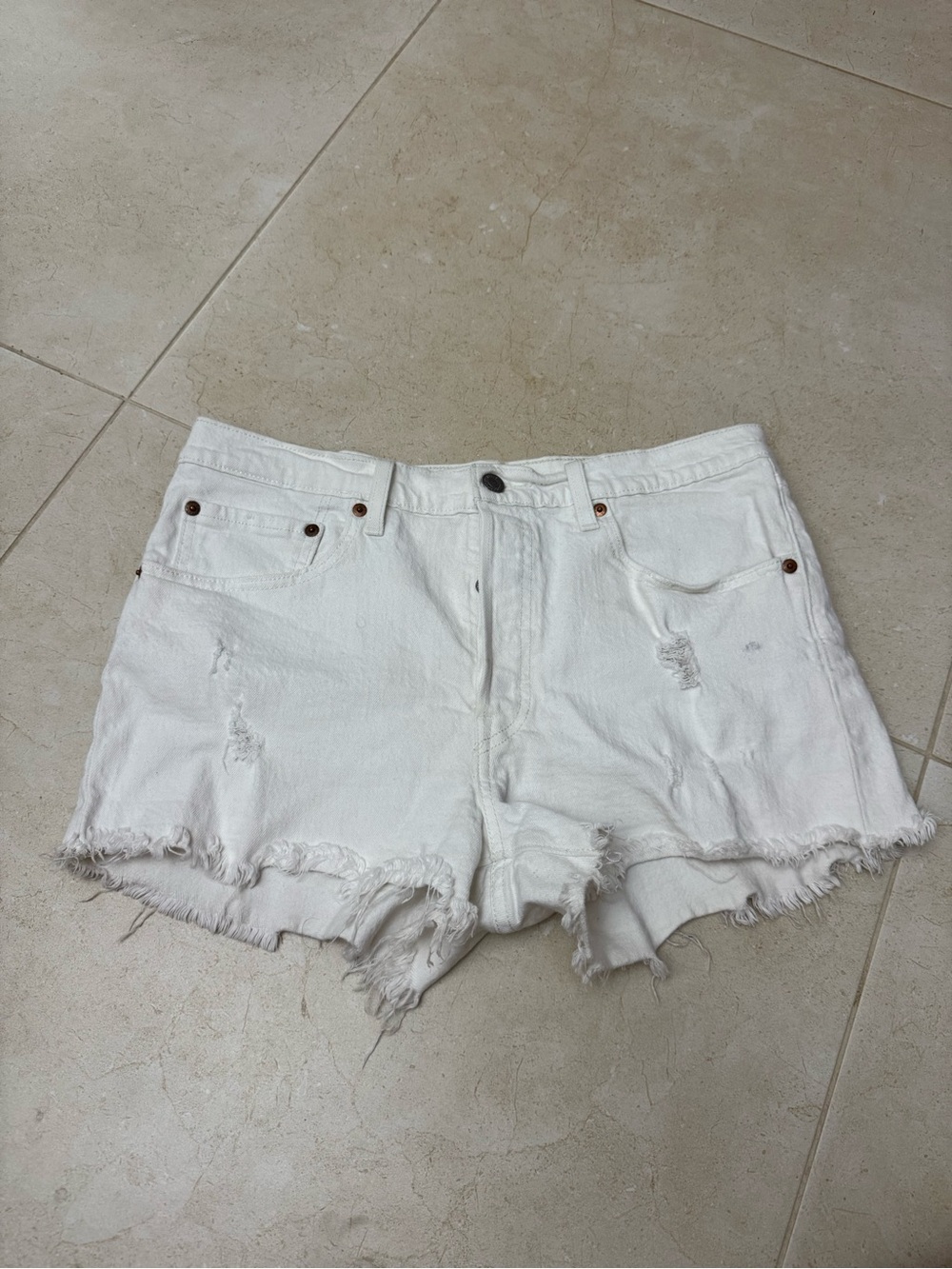 Levi's White 501 High Waist Denim Shorts Size 31